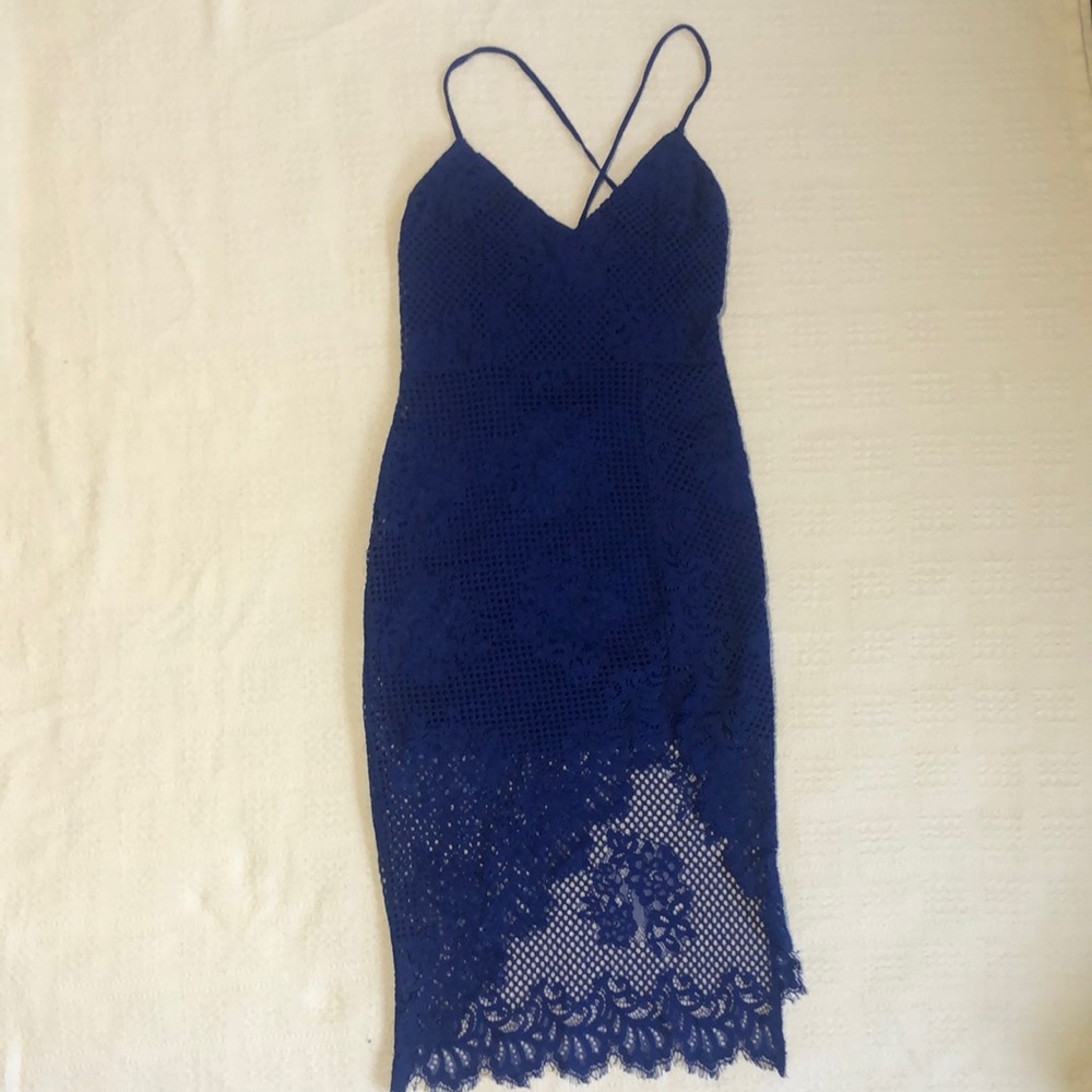 Blue Spaghetti Strap Bodycon Midi Dress